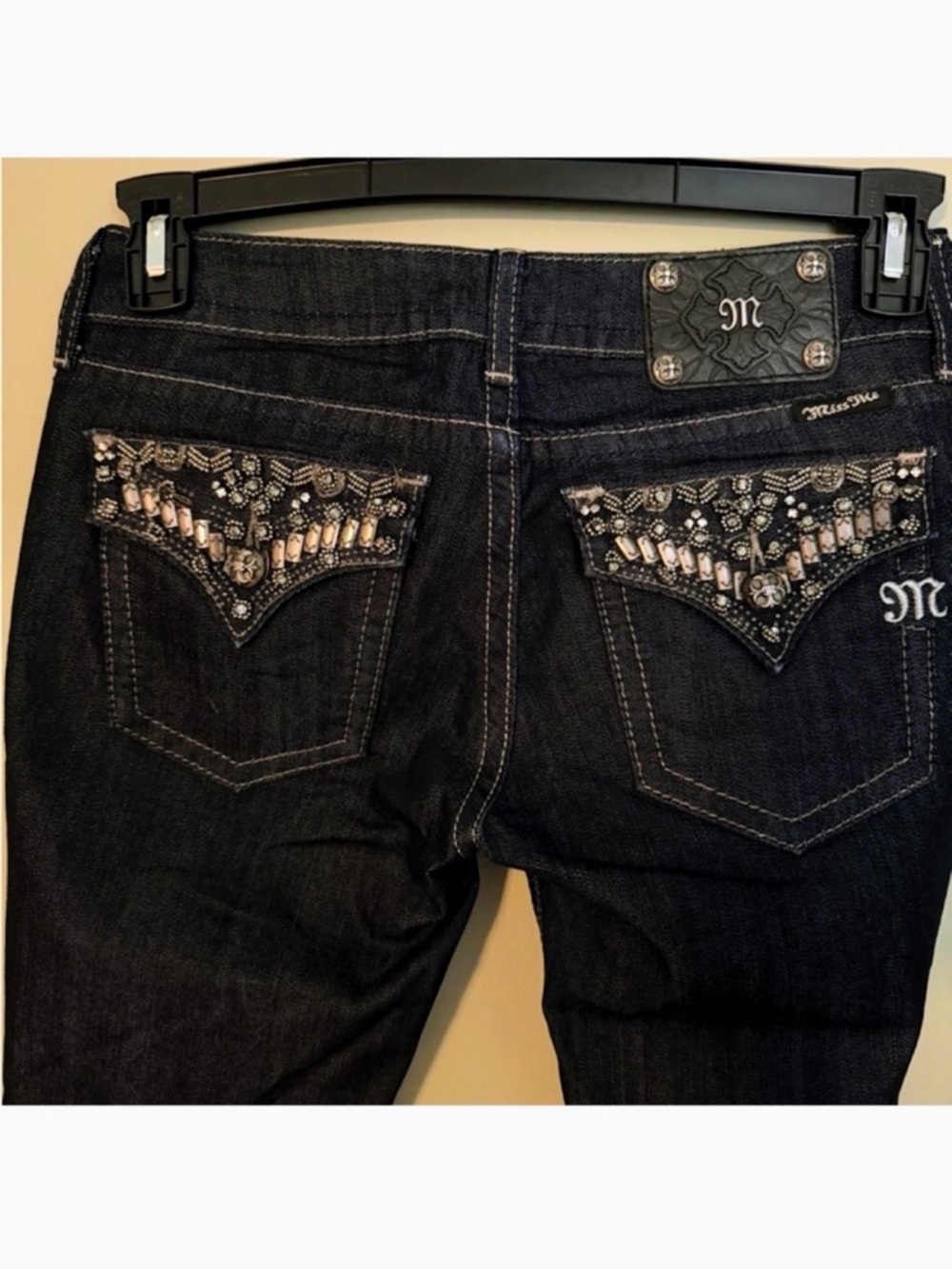 New With Tags Y2K Gorgeous Miss Me Skinny Jeans Embellished Pockets 33” Inseam